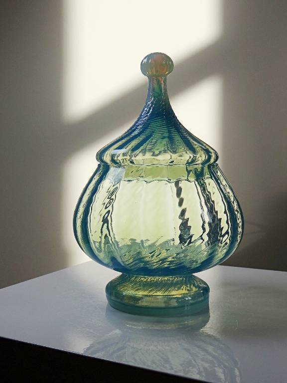 Grosse bonbonnière Empoli opaline de Toscane Romantica Stelvia | Puces Privées