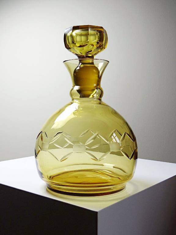 Carafe à décanter verre soufflé ciselé ambré Tchèque vintage/ancienne | Puces Privées