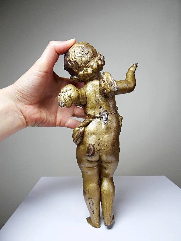 Petit angelot, putto en bronze doré ancien élément décoratif XIXe | Puces Privées