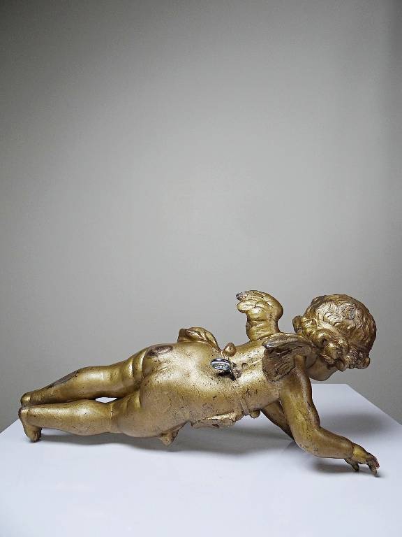 Petit angelot, putto en bronze doré ancien élément décoratif XIXe | Puces Privées