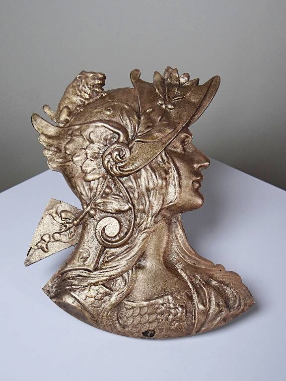 Plaque en bronze doré ancien profil de Marianne Art Nouveau | Puces Privées