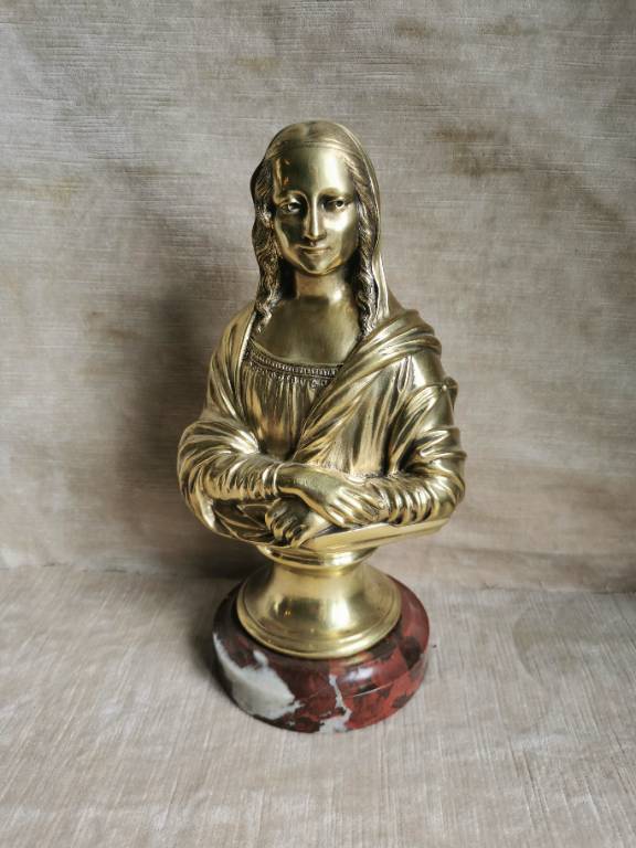 No - 585 - Sculpture en bronze doré , La Joconde ou Mona Lisa  début XXème | Puces Privées