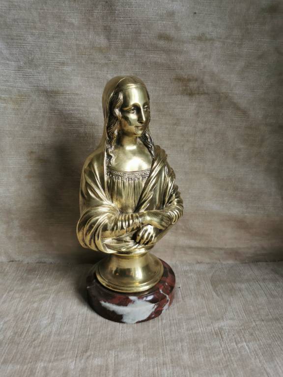 No - 585 - Sculpture en bronze doré , La Joconde ou Mona Lisa  début XXème | Puces Privées