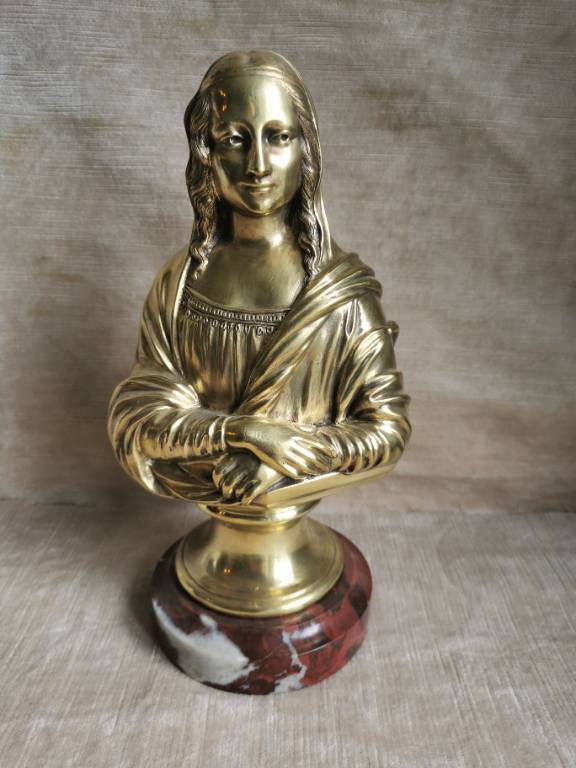 No - 585 - Sculpture en bronze doré , La Joconde ou Mona Lisa  début XXème | Puces Privées