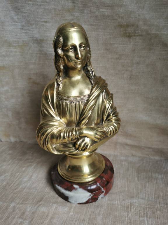 No - 585 - Sculpture en bronze doré , La Joconde ou Mona Lisa  début XXème | Puces Privées