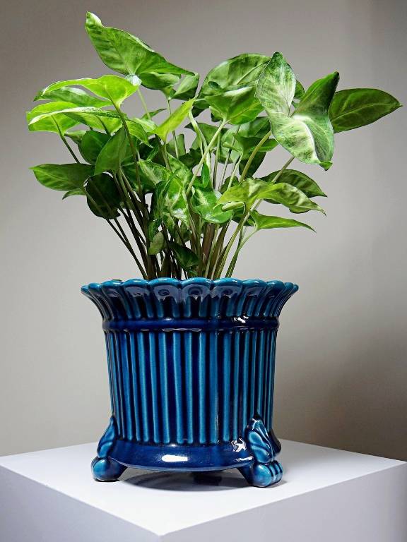 Cache pot vintage années 60-80 faïence glacée turquoise Charolles | Puces Privées