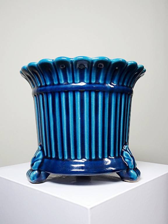 Cache pot vintage années 60-80 faïence glacée turquoise Charolles | Puces Privées