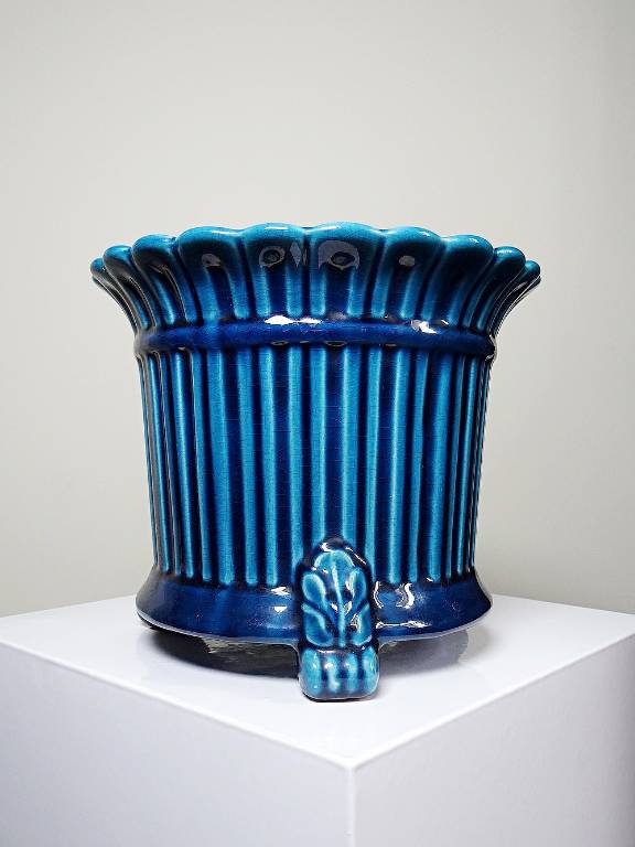 Cache pot vintage années 60-80 faïence glacée turquoise Charolles | Puces Privées