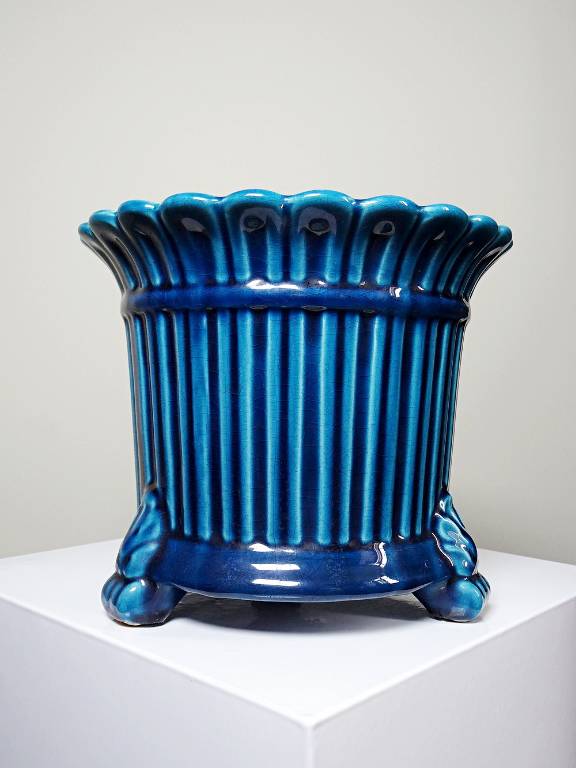 Cache pot vintage années 60-80 faïence glacée turquoise Charolles | Puces Privées