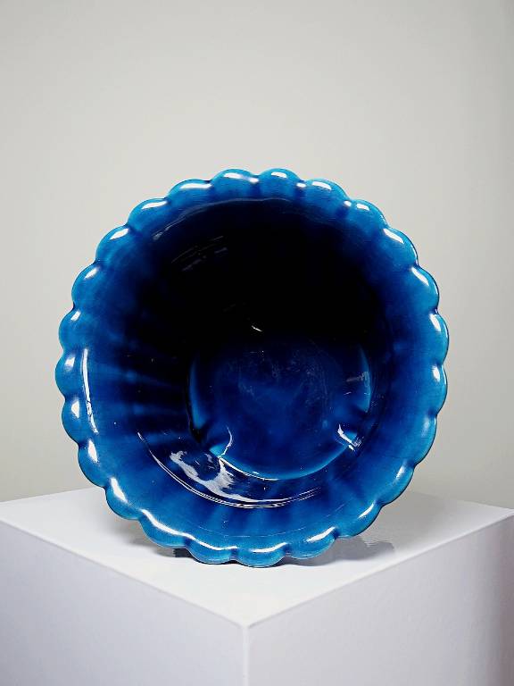 Cache pot vintage années 60-80 faïence glacée turquoise Charolles | Puces Privées