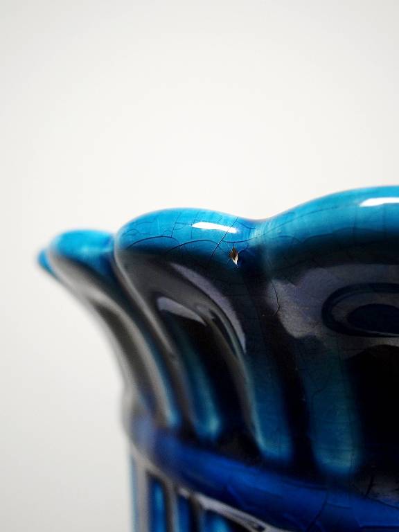Cache pot vintage années 60-80 faïence glacée turquoise Charolles | Puces Privées