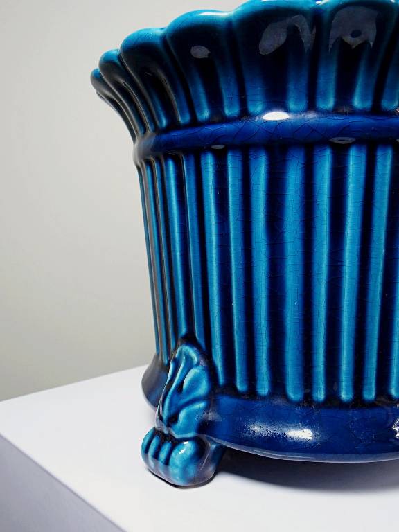 Cache pot vintage années 60-80 faïence glacée turquoise Charolles | Puces Privées
