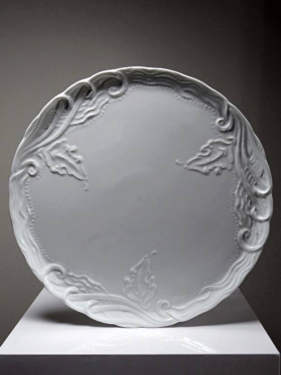 Grand plat à tarte vintage/ancien porcelaine fine de Limoges blanche | Puces Privées