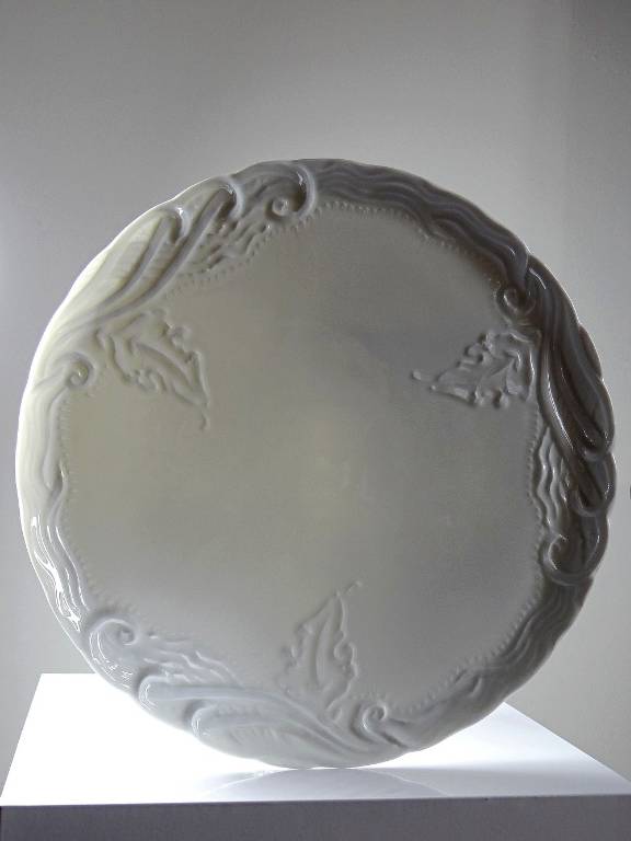 Grand plat à tarte vintage/ancien porcelaine fine de Limoges blanche | Puces Privées