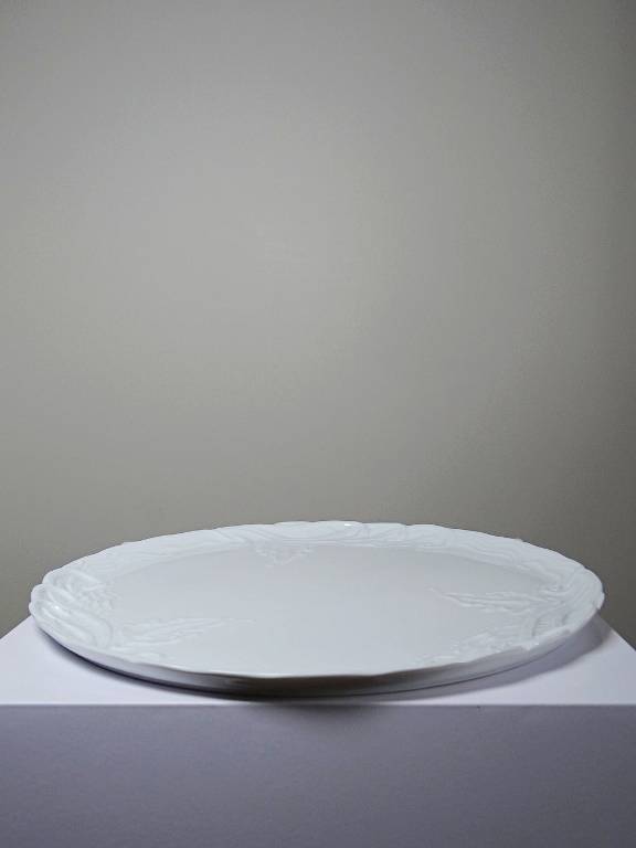 Grand plat à tarte vintage/ancien porcelaine fine de Limoges blanche | Puces Privées
