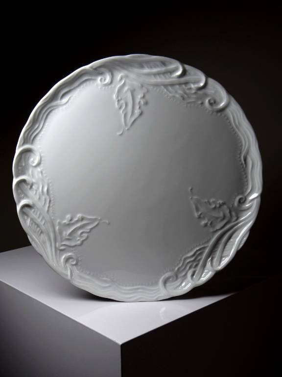 Grand plat à tarte vintage/ancien porcelaine fine de Limoges blanche | Puces Privées
