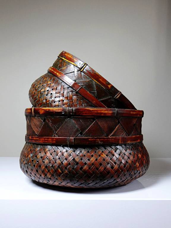 Duo de panières en bambou tressé Japonaises artisanales gigognes vintages | Puces Privées