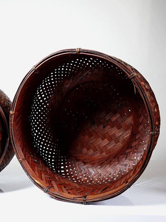 Duo de panières en bambou tressé Japonaises artisanales gigognes vintages | Puces Privées