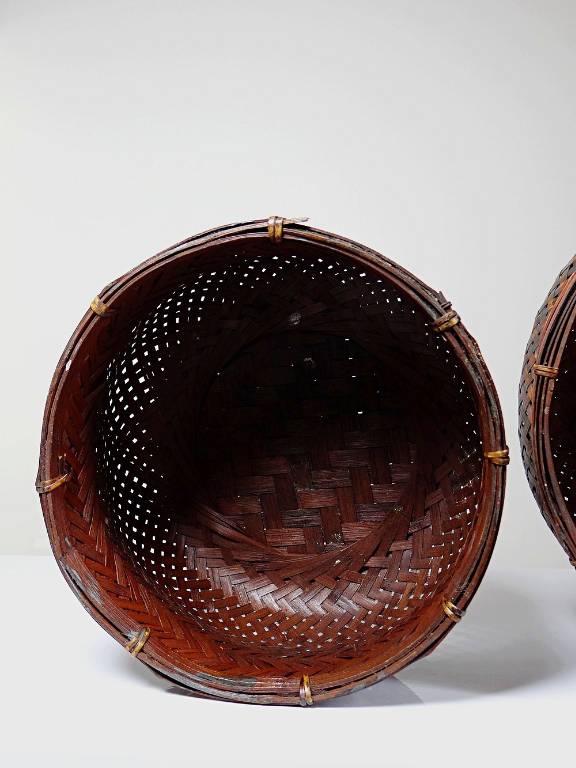 Duo de panières en bambou tressé Japonaises artisanales gigognes vintages | Puces Privées