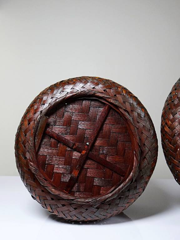 Duo de panières en bambou tressé Japonaises artisanales gigognes vintages | Puces Privées