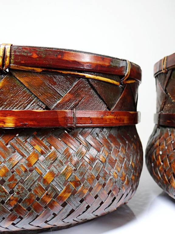 Duo de panières en bambou tressé Japonaises artisanales gigognes vintages | Puces Privées