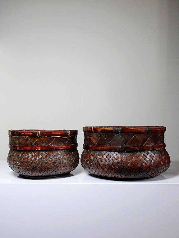 Duo de panières en bambou tressé Japonaises artisanales gigognes vintages | Puces Privées