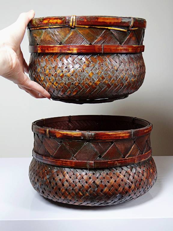 Duo de panières en bambou tressé Japonaises artisanales gigognes vintages | Puces Privées