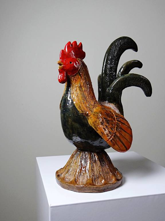 Petit coq décoratif en céramique émaillé artisanale art populaire | Puces Privées