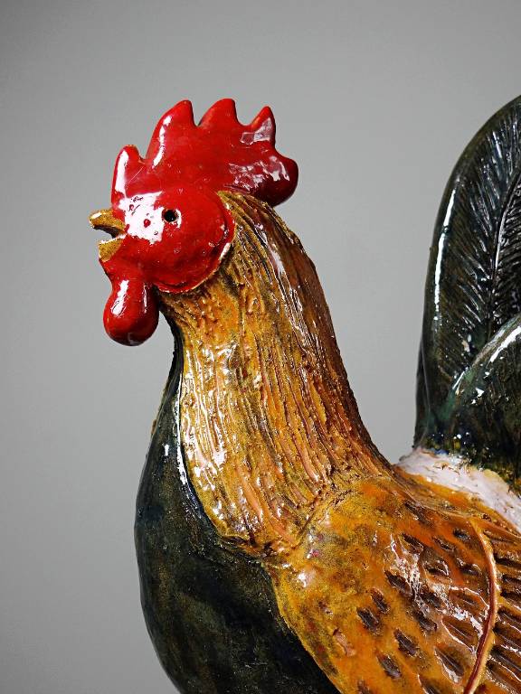 Petit coq décoratif en céramique émaillé artisanale art populaire | Puces Privées