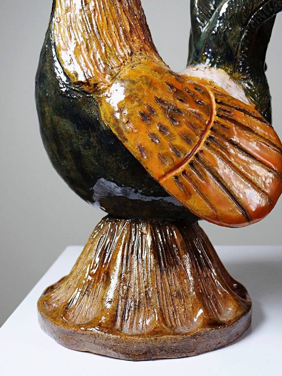 Petit coq décoratif en céramique émaillé artisanale art populaire | Puces Privées