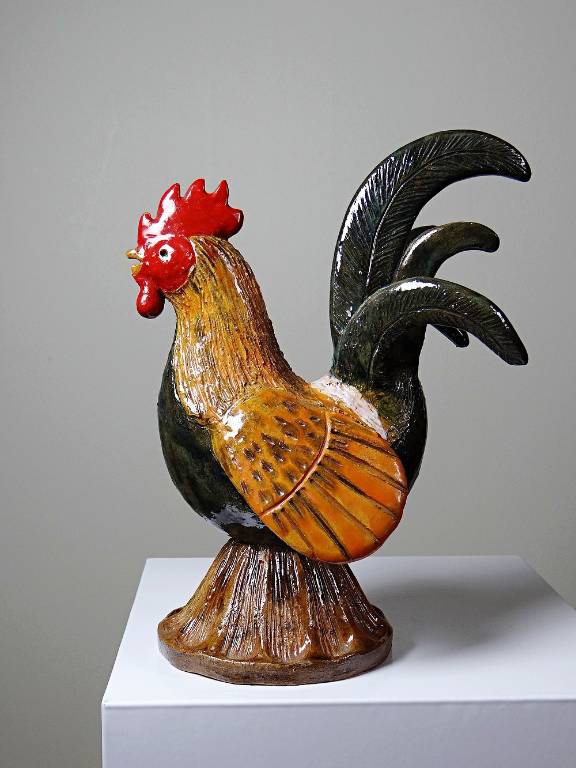 Petit coq décoratif en céramique émaillé artisanale art populaire | Puces Privées