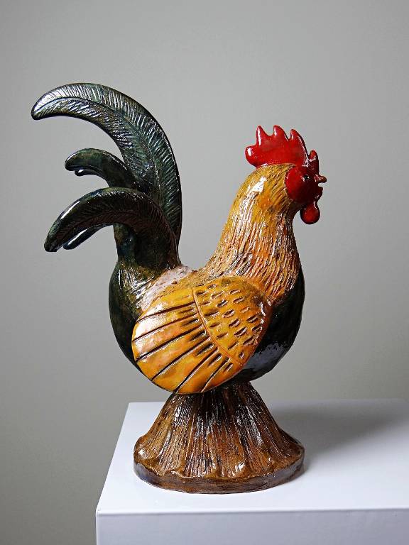 Petit coq décoratif en céramique émaillé artisanale art populaire | Puces Privées