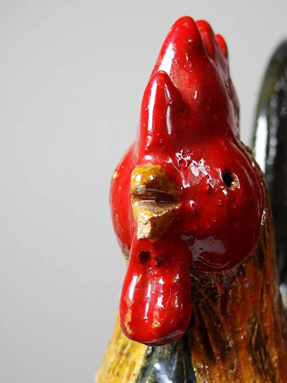 Petit coq décoratif en céramique émaillé artisanale art populaire | Puces Privées