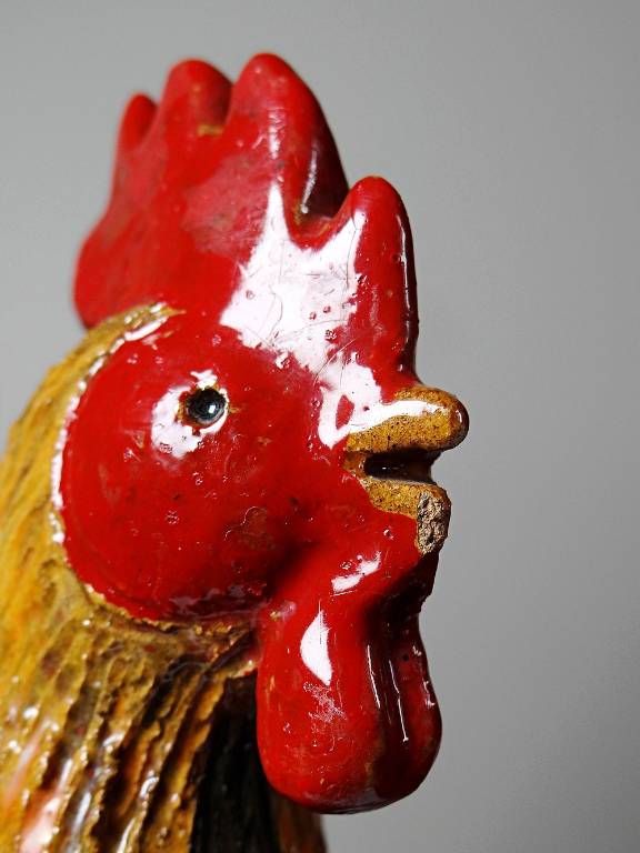 Petit coq décoratif en céramique émaillé artisanale art populaire | Puces Privées