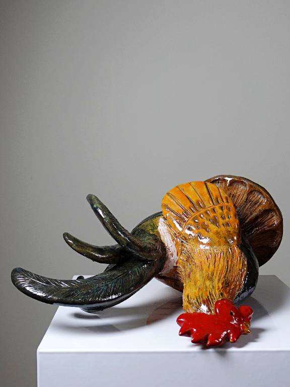 Petit coq décoratif en céramique émaillé artisanale art populaire | Puces Privées