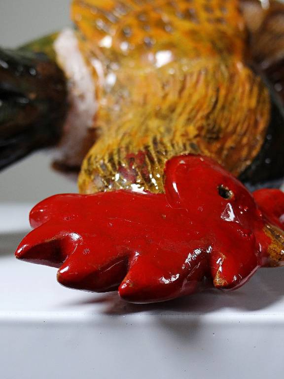 Petit coq décoratif en céramique émaillé artisanale art populaire | Puces Privées