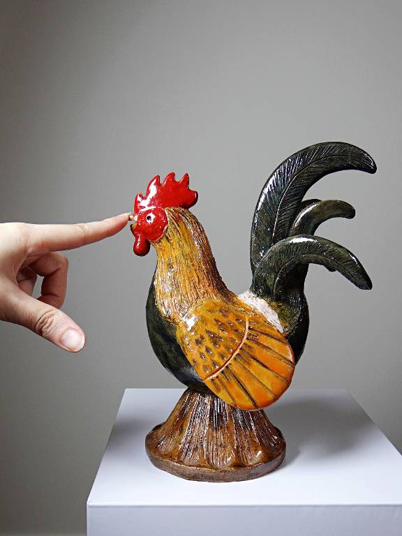 Petit coq décoratif en céramique émaillé artisanale art populaire | Puces Privées