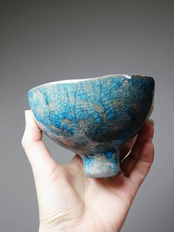 Trio de petits bols à pieds en raku artisanal vintages | Puces Privées