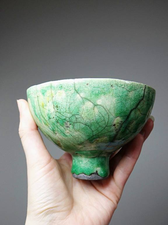 Trio de petits bols à pieds en raku artisanal vintages | Puces Privées