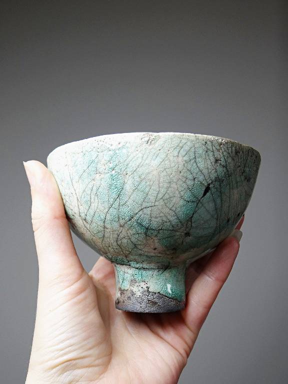 Trio de petits bols à pieds en raku artisanal vintages | Puces Privées
