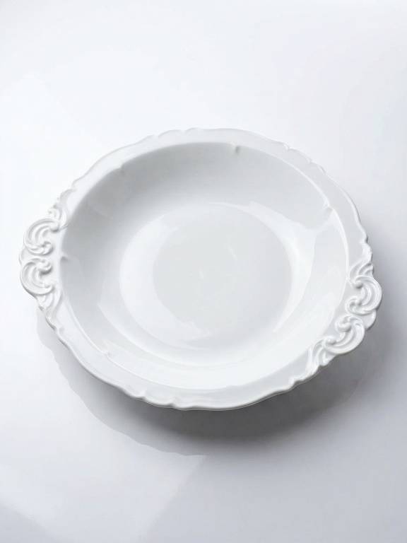 Grand plat de service creux porcelaine fine de Limoges blanche vintage/ancien | Puces Privées
