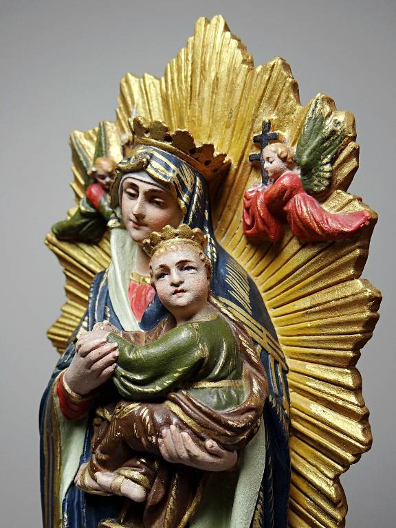 Statuette ancien Vierge ND du Secours Pertpétuel Carton Romain Raffl Paris | Puces Privées
