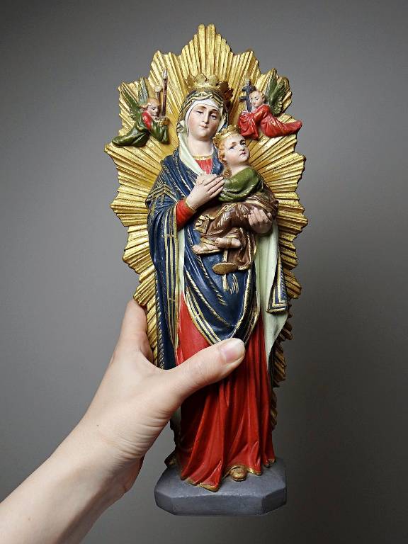 Statuette ancien Vierge ND du Secours Pertpétuel Carton Romain Raffl Paris | Puces Privées