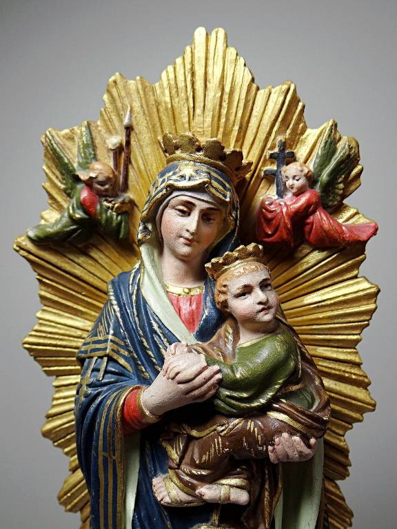 Statuette ancien Vierge ND du Secours Pertpétuel Carton Romain Raffl Paris | Puces Privées