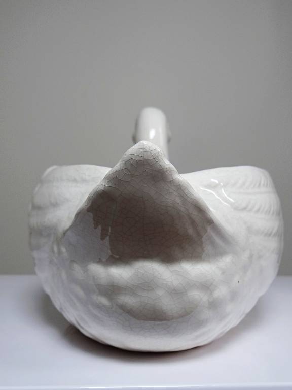 Cache pot/Coupe canard en faïence craquelée beige vintage | Puces Privées