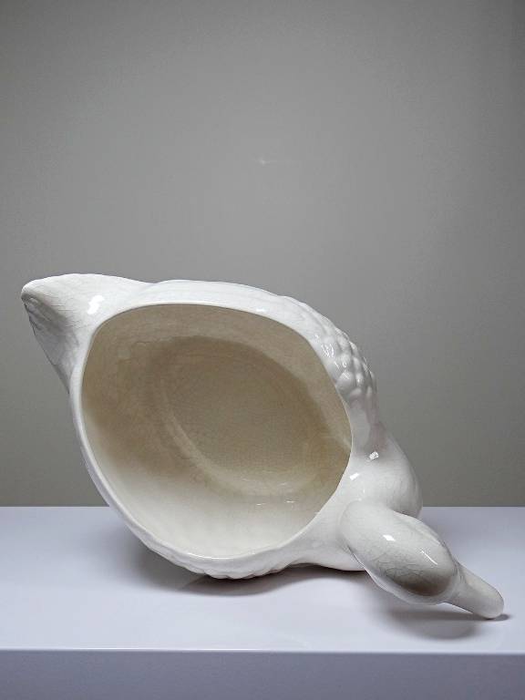 Cache pot/Coupe canard en faïence craquelée beige vintage | Puces Privées