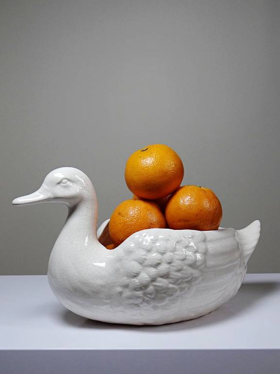 Cache pot/Coupe canard en faïence craquelée beige vintage | Puces Privées