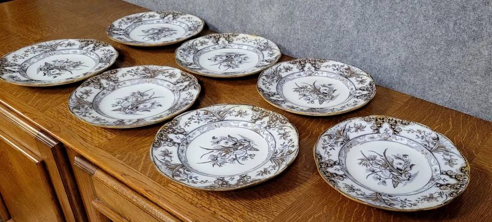 Ensemble de 6 assiettes plus 1 en porcelaine Anglaise époque début XXeme | Puces Privées