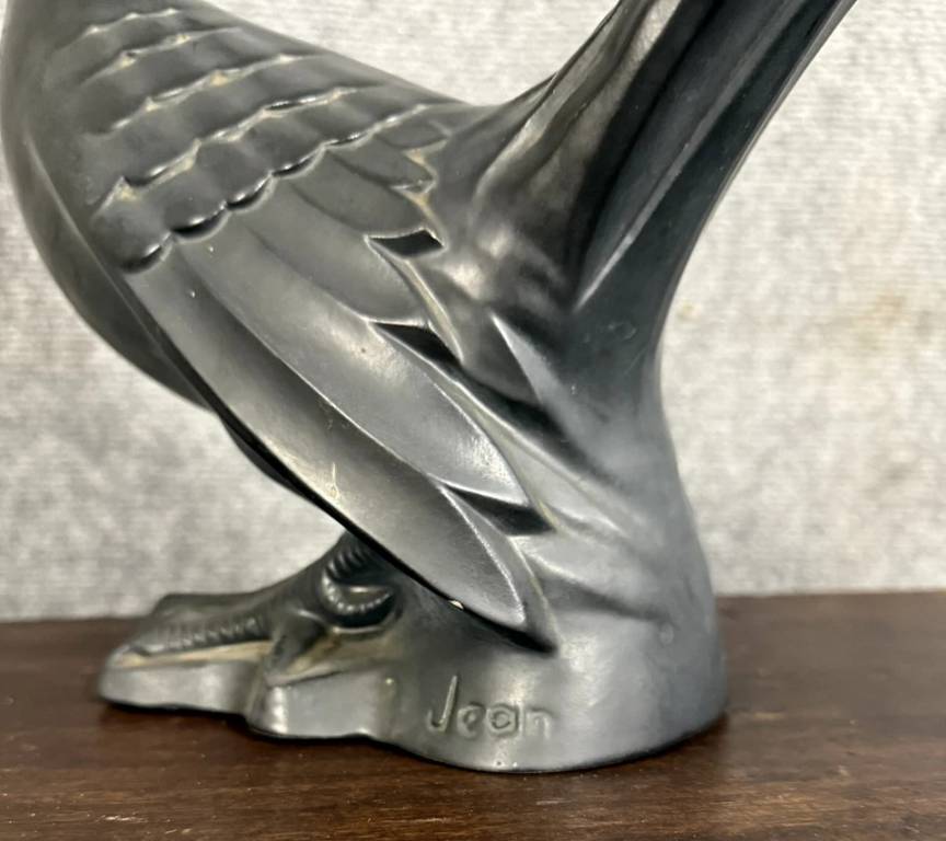 Céramique laquée noire époque Art Déco : oiseau signé Jean | Puces Privées