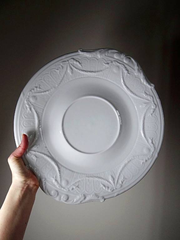 Très grand plat coupe centre de table Lafarge & Co porcelaine Limoges vintage | Puces Privées